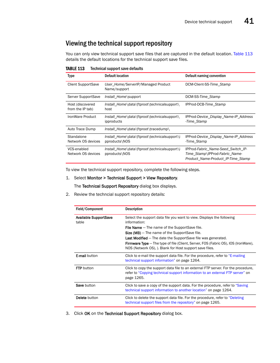 Viewing the technical support repository | Brocade Network Advisor IP User Manual v12.1.0 User Manual | Page 1317 / 1770