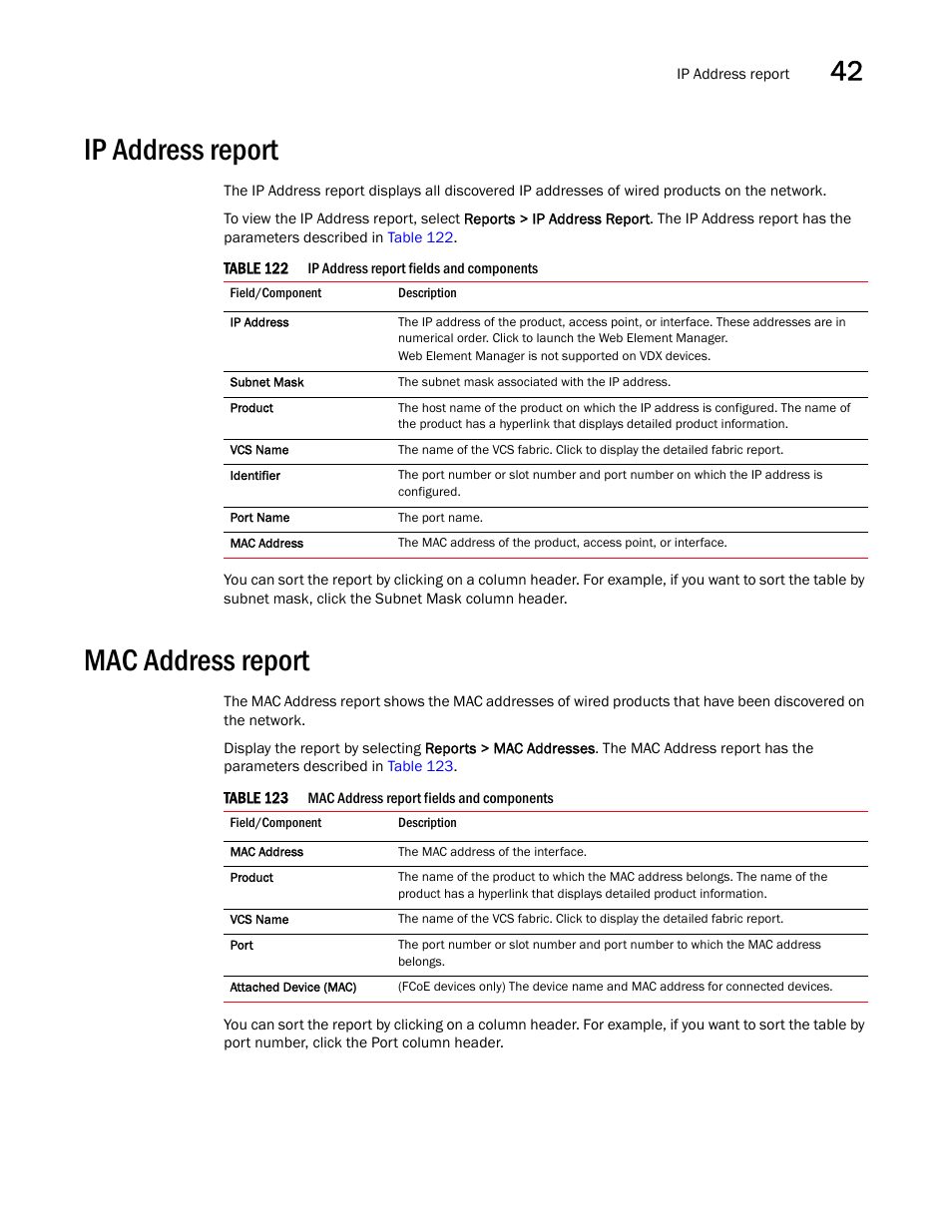 Ip address report, Mac address report, Ip address report 1 | Mac address report 1 | Brocade Network Advisor IP User Manual v12.1.0 User Manual | Page 1335 / 1770