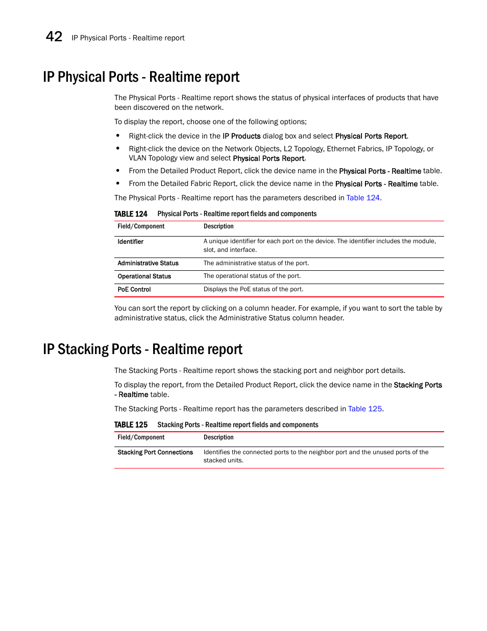 Ip physical ports - realtime report, Ip stacking ports - realtime report, Ip physical ports - realtime report 2 | Ip stacking ports - realtime, Report | Brocade Network Advisor IP User Manual v12.1.0 User Manual | Page 1336 / 1770