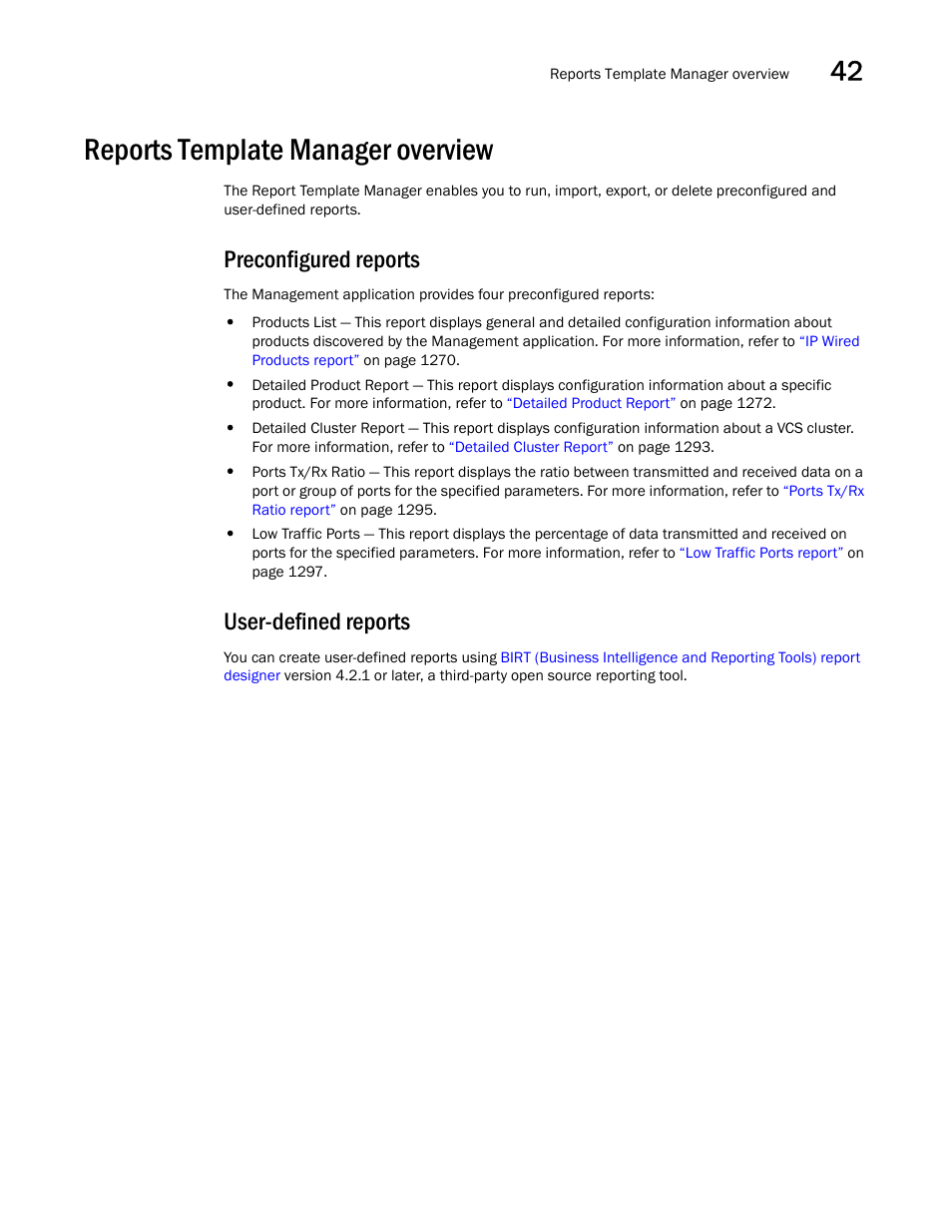 Reports template manager overview, Preconfigured reports, User-defined reports | Preconfigured reports 5 user-defined reports 5, Reports template manager overview 5 | Brocade Network Advisor IP User Manual v12.1.0 User Manual | Page 1339 / 1770