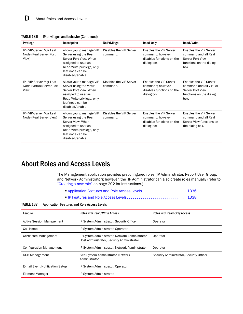 About roles and access levels, About roles and access levels 6 | Brocade Network Advisor IP User Manual v12.1.0 User Manual | Page 1390 / 1770