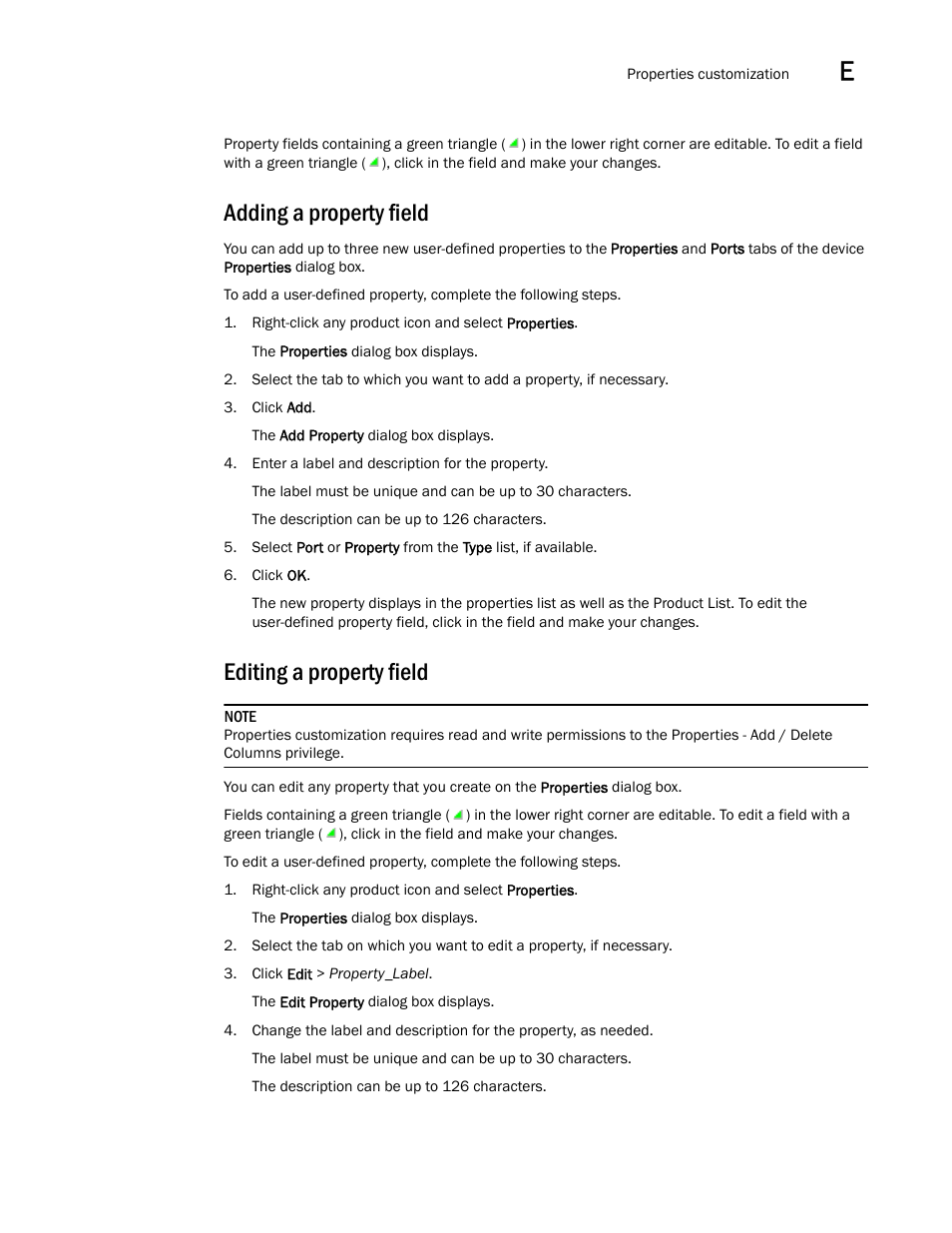 Adding a property field, Editing a property field, Adding a | Property field, Editing a | Brocade Network Advisor IP User Manual v12.1.0 User Manual | Page 1421 / 1770