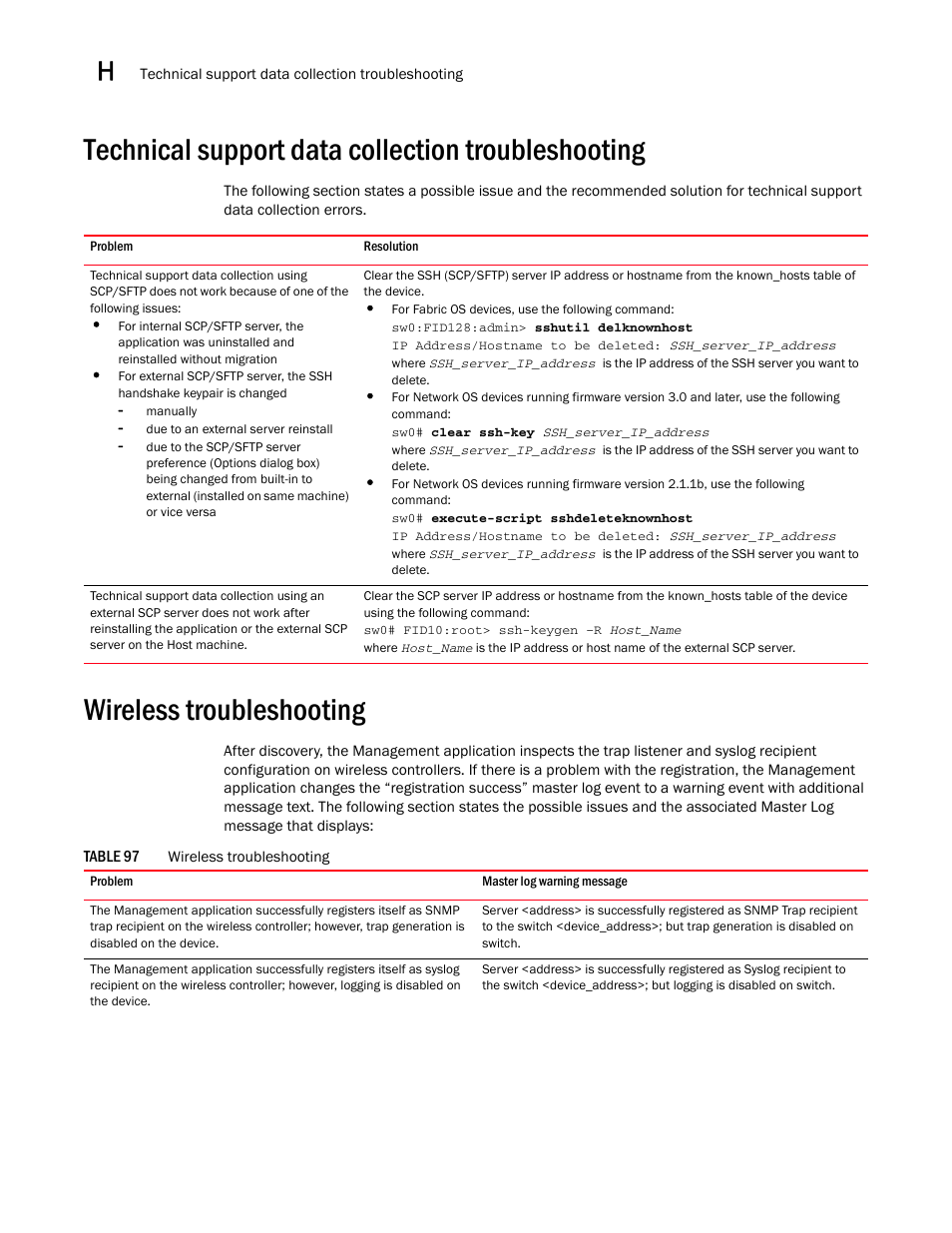 Technical support data collection troubleshooting, Wireless troubleshooting, Wireless troubleshooting 6 | Brocade Network Advisor IP User Manual v12.1.0 User Manual | Page 1460 / 1770