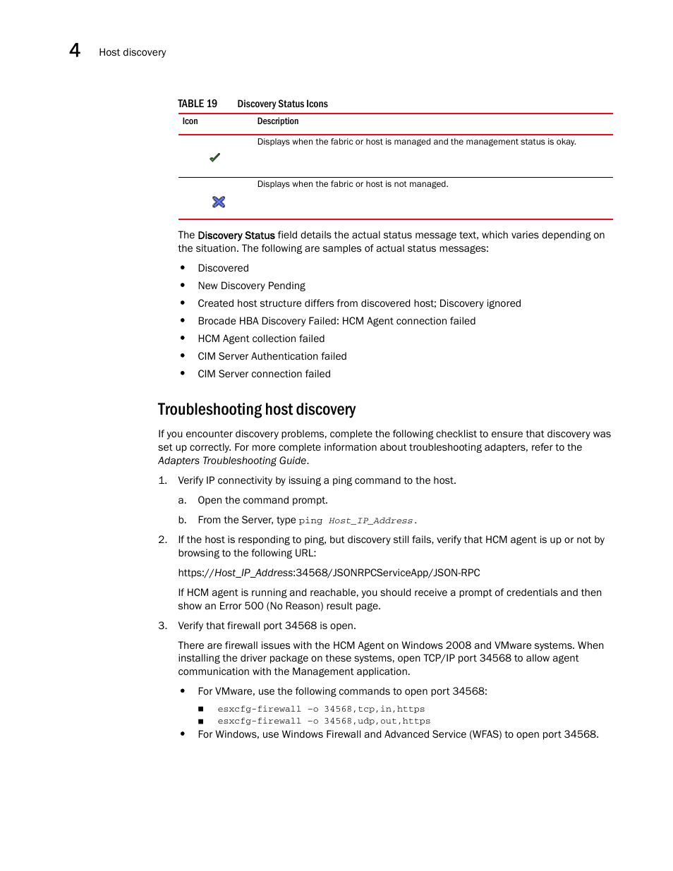 Troubleshooting host discovery | Brocade Network Advisor IP User Manual v12.1.0 User Manual | Page 166 / 1770