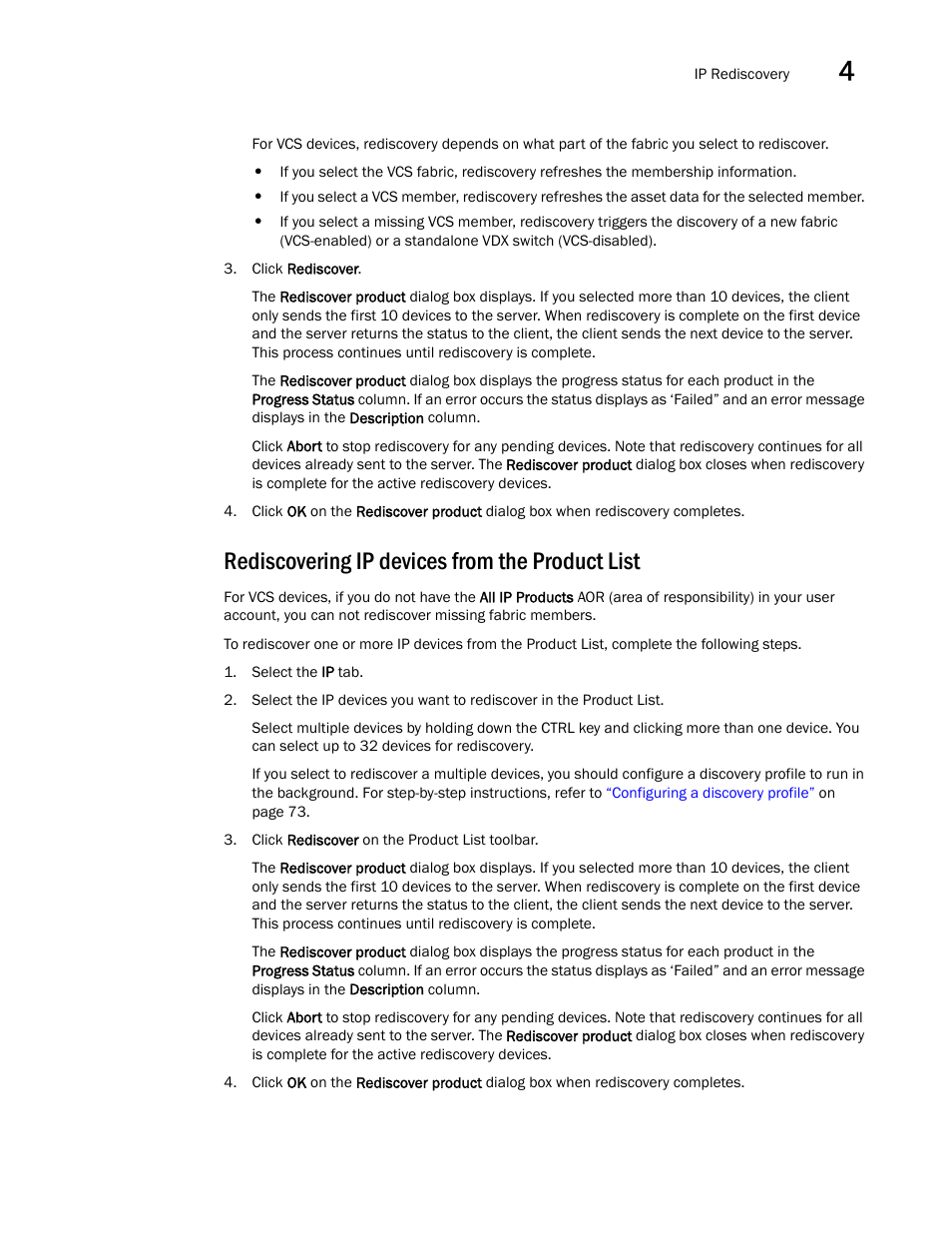 Rediscovering ip devices from the product list | Brocade Network Advisor IP User Manual v12.1.0 User Manual | Page 173 / 1770