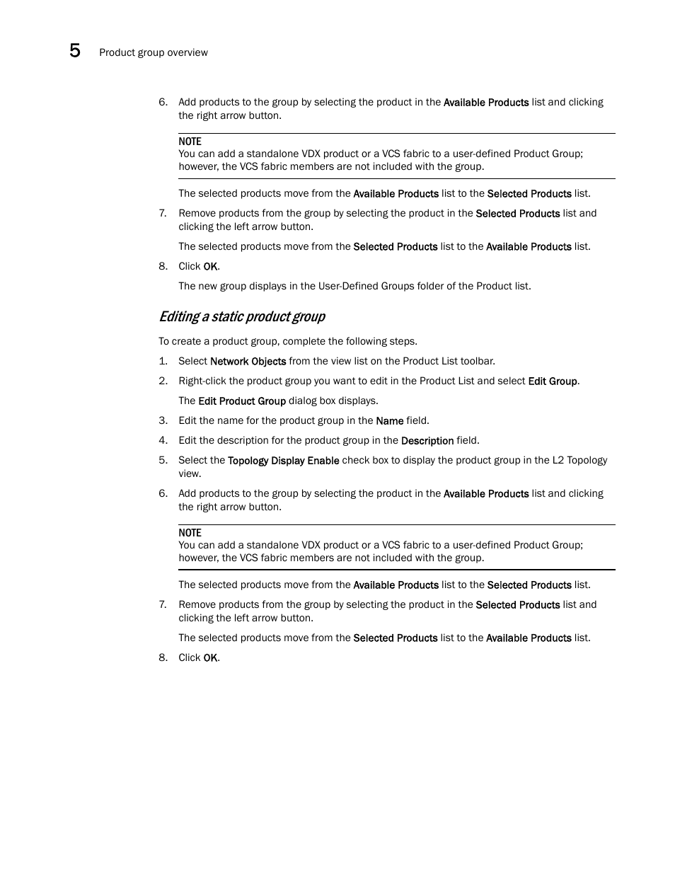 Editing a static product group | Brocade Network Advisor IP User Manual v12.1.0 User Manual | Page 178 / 1770