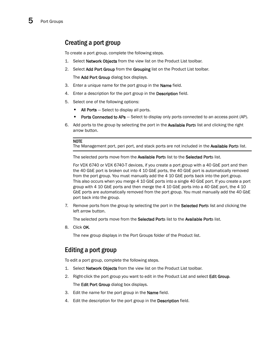 Creating a port group, Editing a port group, Creating a port group editing a port group | Brocade Network Advisor IP User Manual v12.1.0 User Manual | Page 186 / 1770