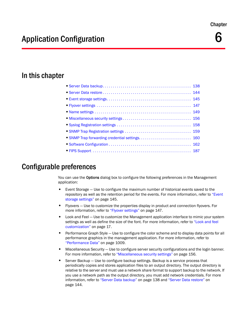 Application configuration, Configurable preferences, Chapter 6 | Chapter 6, “application configuration, Chapter | Brocade Network Advisor IP User Manual v12.1.0 User Manual | Page 191 / 1770