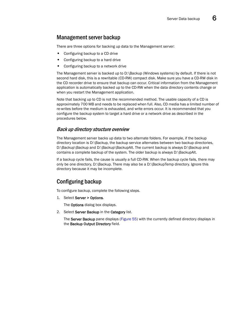 Management server backup, Back up directory structure overview, Configuring backup | Management server backup configuring backup | Brocade Network Advisor IP User Manual v12.1.0 User Manual | Page 193 / 1770