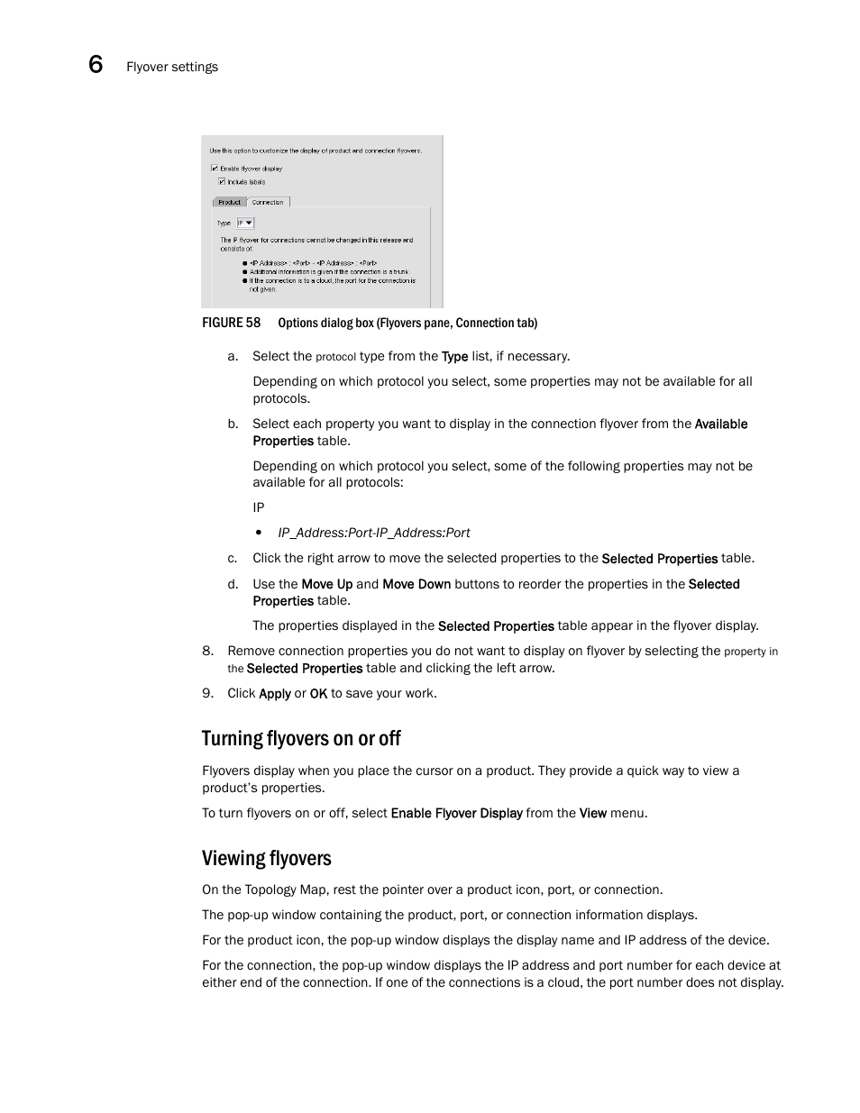 Turning flyovers on or off, Viewing flyovers, Figure 58 | Brocade Network Advisor IP User Manual v12.1.0 User Manual | Page 202 / 1770