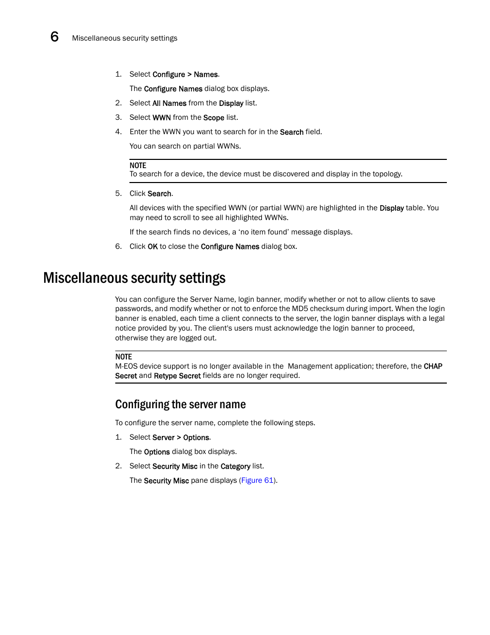 Miscellaneous security settings, Configuring the server name | Brocade Network Advisor IP User Manual v12.1.0 User Manual | Page 210 / 1770