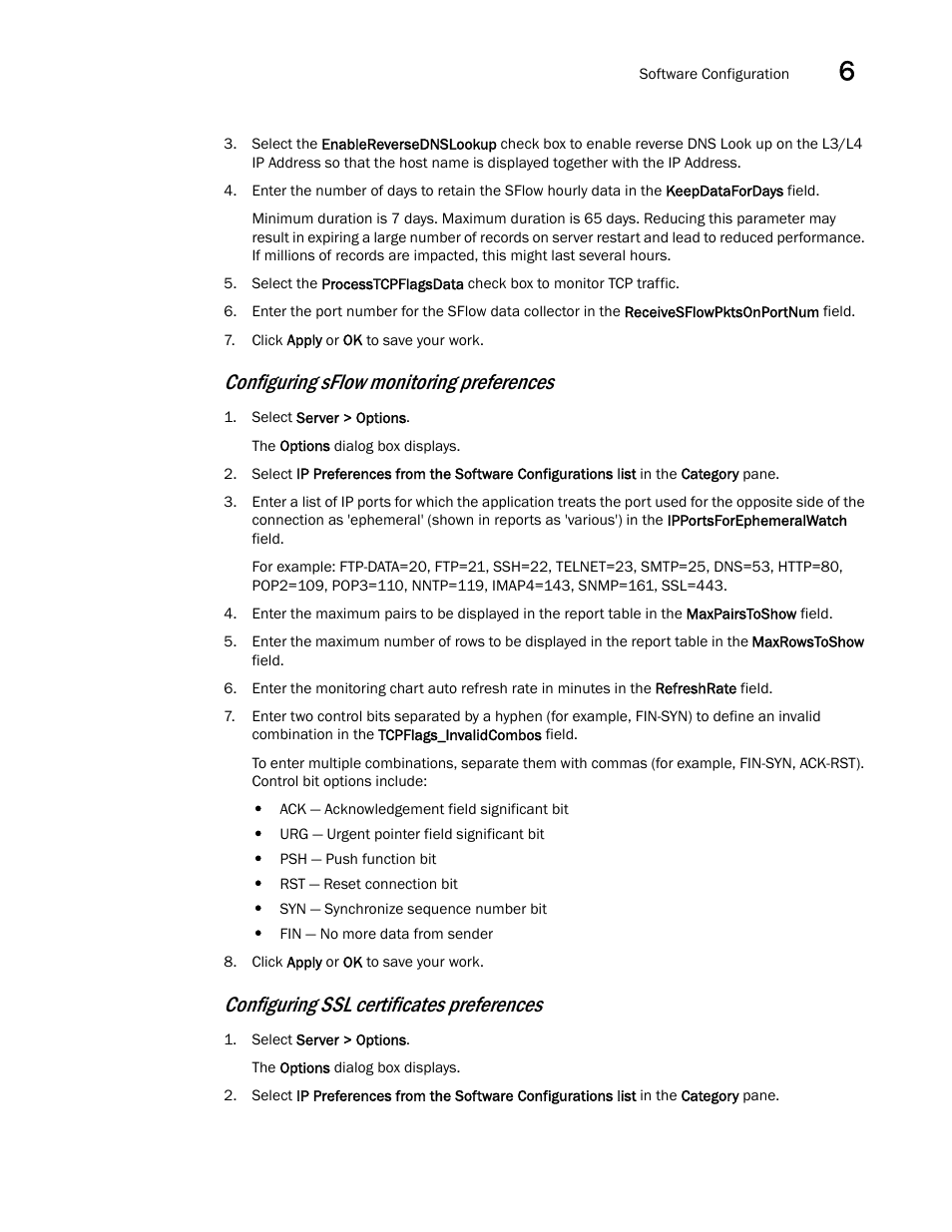 Configuring sflow monitoring preferences, Configuring ssl certificates preferences | Brocade Network Advisor IP User Manual v12.1.0 User Manual | Page 225 / 1770