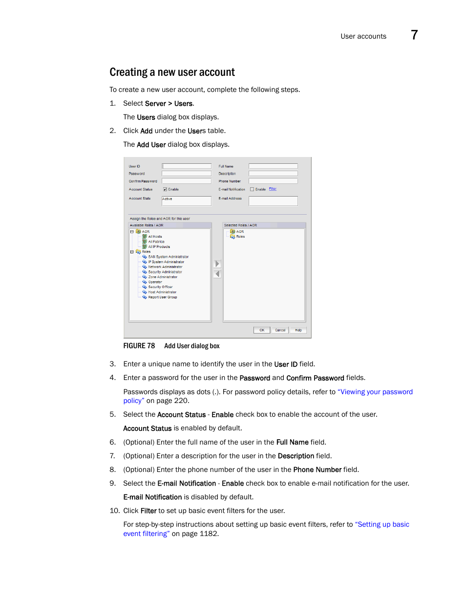 Creating a new user account | Brocade Network Advisor IP User Manual v12.1.0 User Manual | Page 251 / 1770