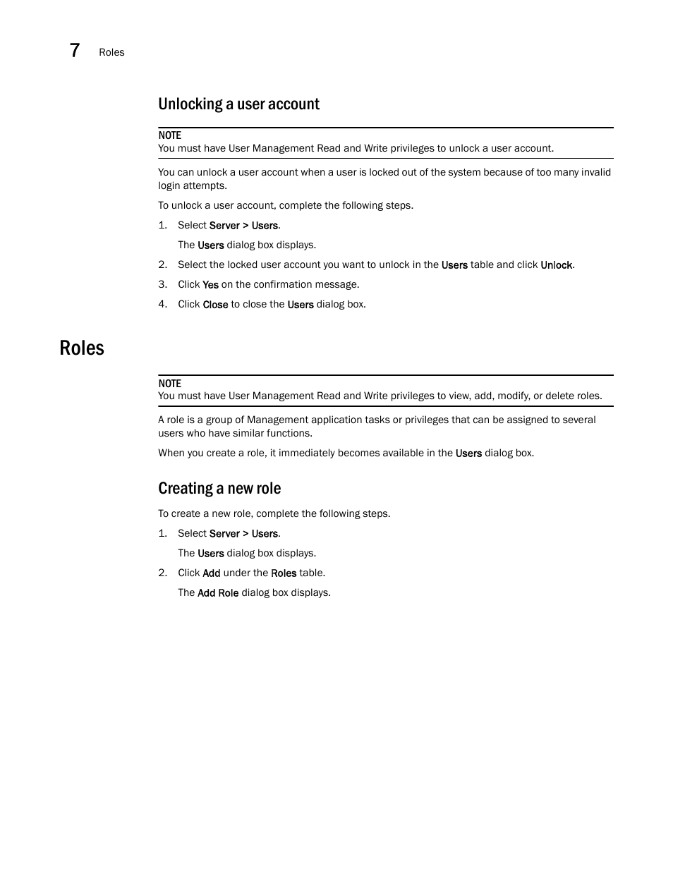 Unlocking a user account, Roles, Creating a new role | Unlocking a, User account | Brocade Network Advisor IP User Manual v12.1.0 User Manual | Page 256 / 1770