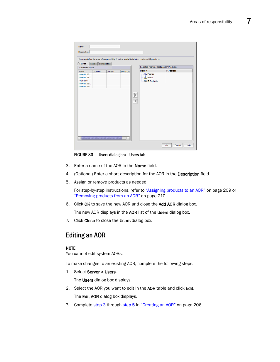 Editing an aor | Brocade Network Advisor IP User Manual v12.1.0 User Manual | Page 261 / 1770