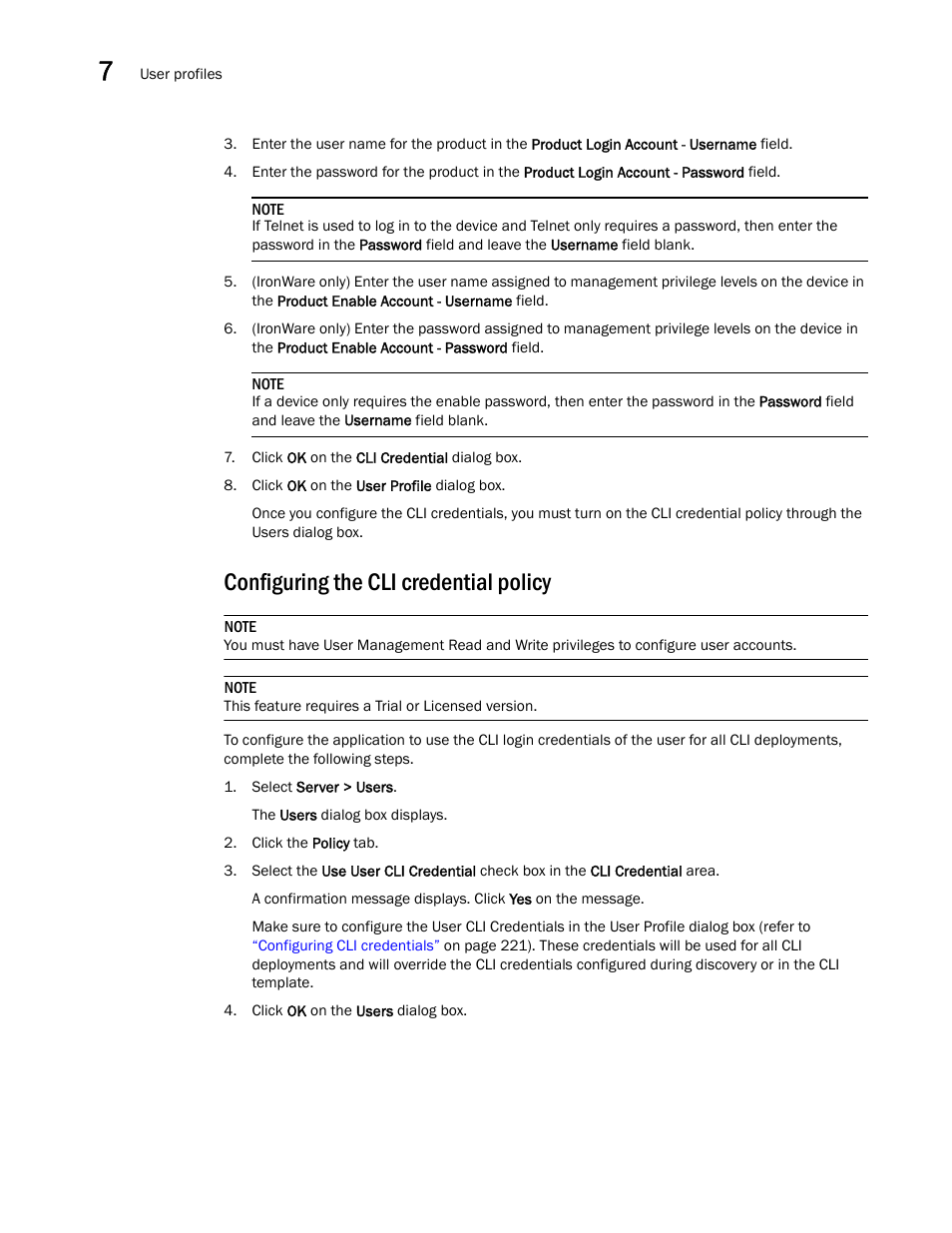 Configuring the cli credential policy | Brocade Network Advisor IP User Manual v12.1.0 User Manual | Page 276 / 1770