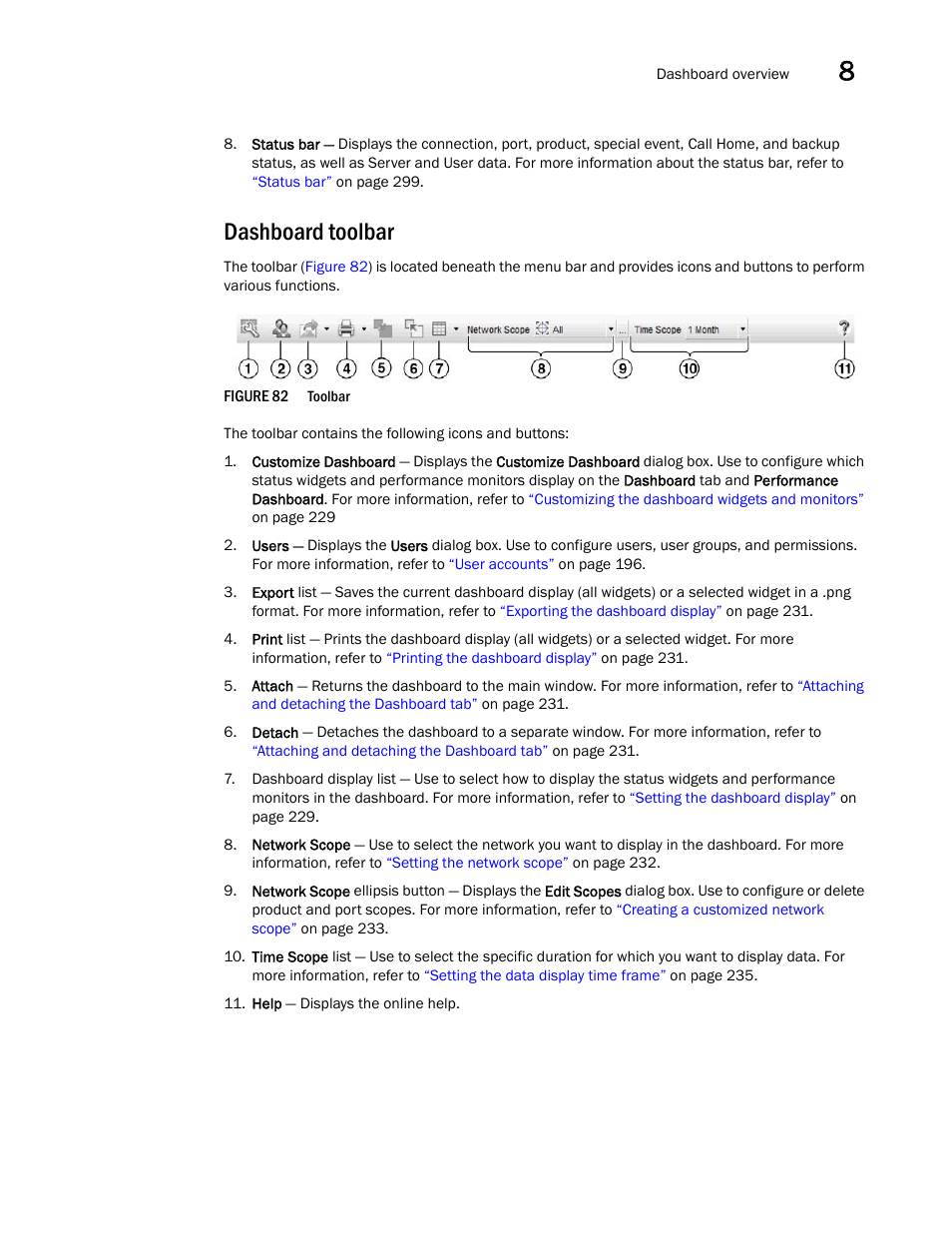 Dashboard toolbar | Brocade Network Advisor IP User Manual v12.1.0 User Manual | Page 279 / 1770