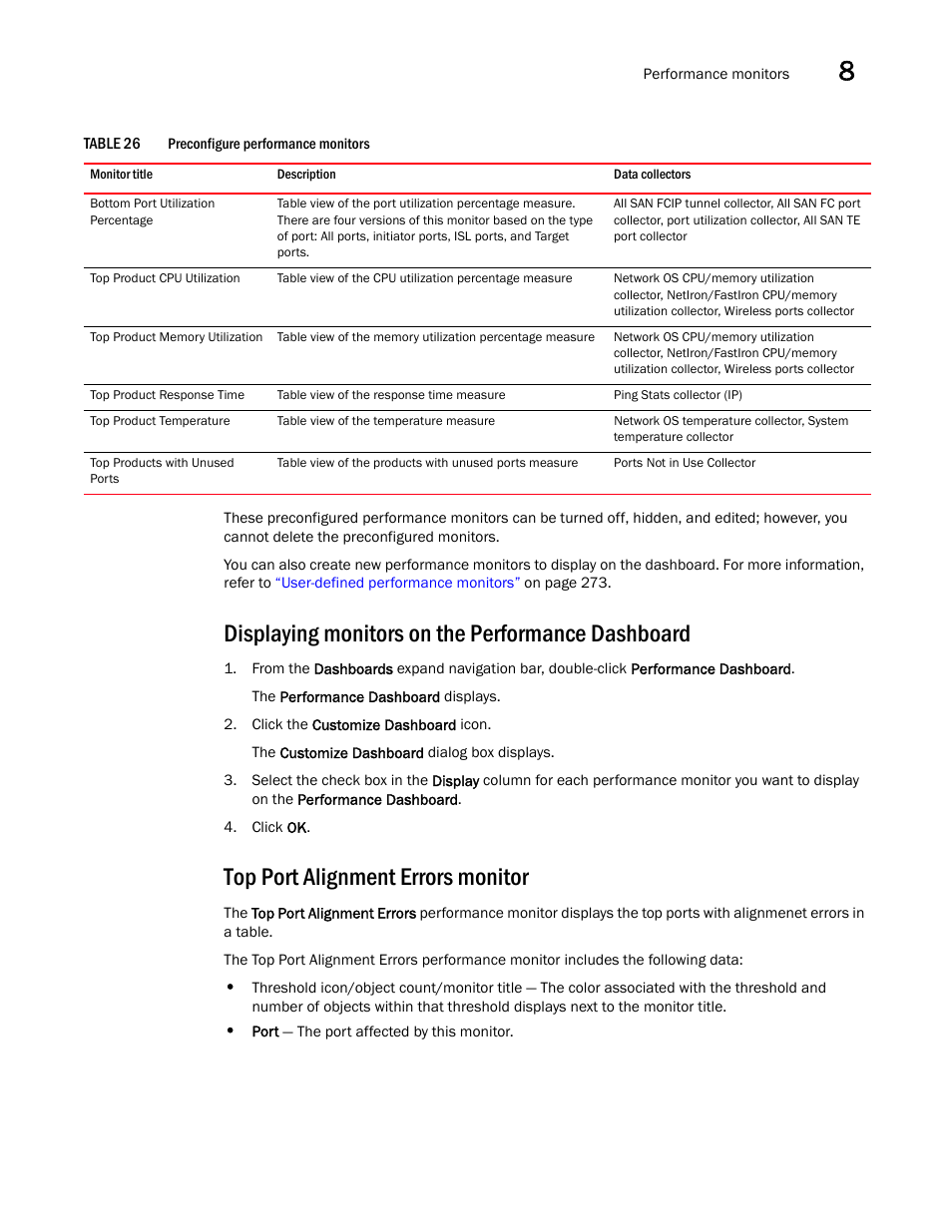 Displaying monitors on the performance dashboard, Top port alignment errors monitor | Brocade Network Advisor IP User Manual v12.1.0 User Manual | Page 301 / 1770