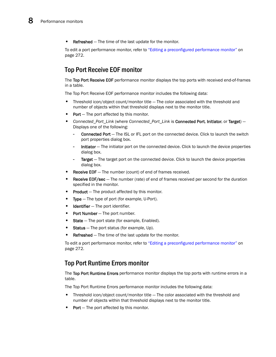 Top port receive eof monitor, Top port runtime errors monitor | Brocade Network Advisor IP User Manual v12.1.0 User Manual | Page 312 / 1770