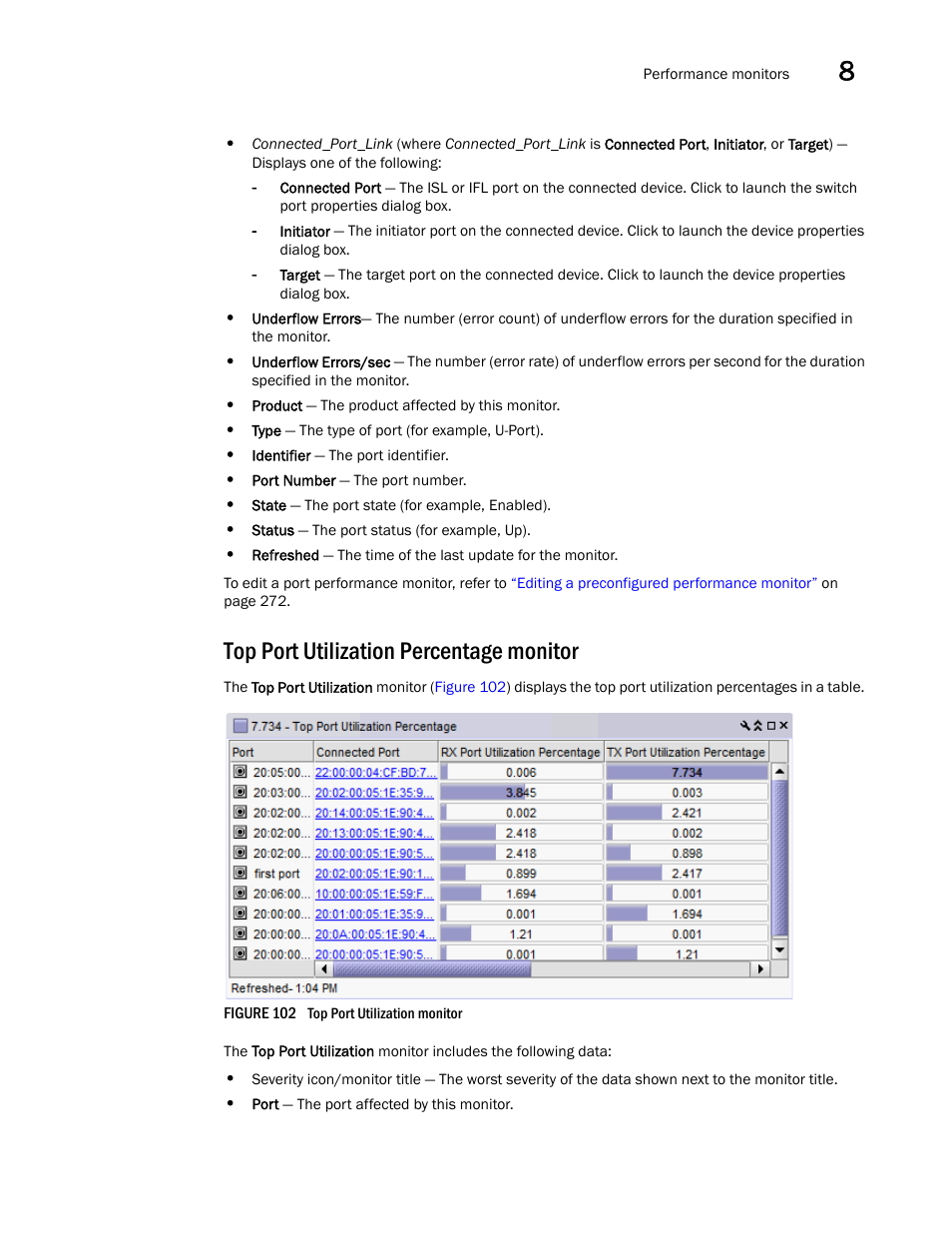 Top port utilization percentage monitor | Brocade Network Advisor IP User Manual v12.1.0 User Manual | Page 317 / 1770