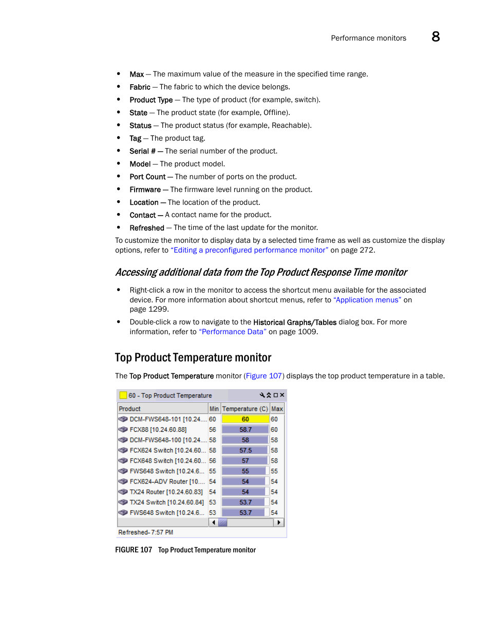 Top product temperature monitor | Brocade Network Advisor IP User Manual v12.1.0 User Manual | Page 323 / 1770