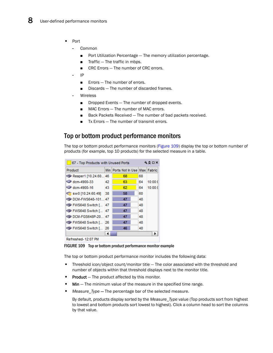 Top or bottom product performance monitors | Brocade Network Advisor IP User Manual v12.1.0 User Manual | Page 328 / 1770