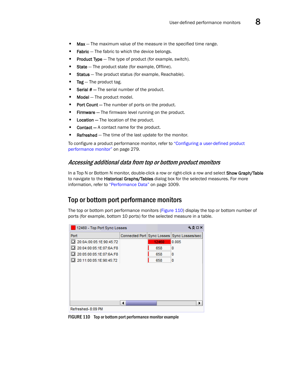 Top or bottom port performance monitors | Brocade Network Advisor IP User Manual v12.1.0 User Manual | Page 329 / 1770
