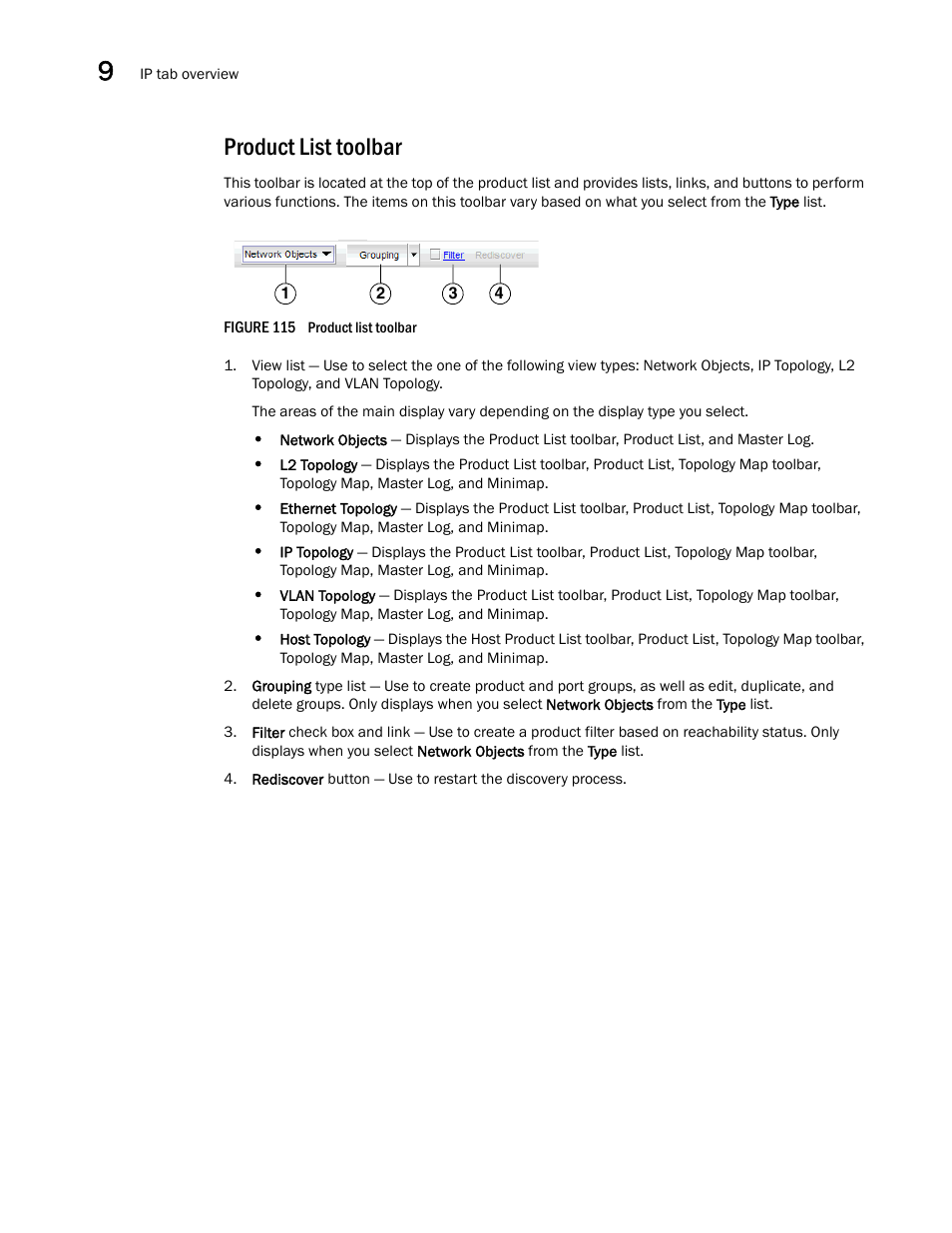 Product list toolbar | Brocade Network Advisor IP User Manual v12.1.0 User Manual | Page 346 / 1770