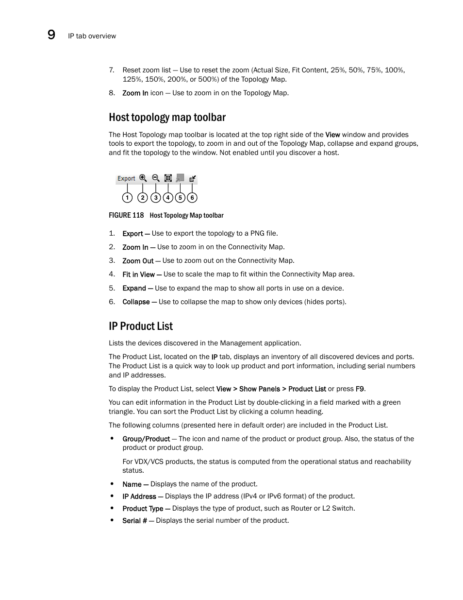 Host topology map toolbar, Ip product list | Brocade Network Advisor IP User Manual v12.1.0 User Manual | Page 348 / 1770