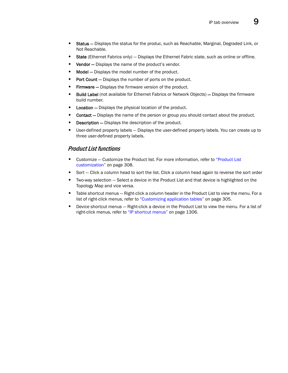 Product list functions | Brocade Network Advisor IP User Manual v12.1.0 User Manual | Page 349 / 1770