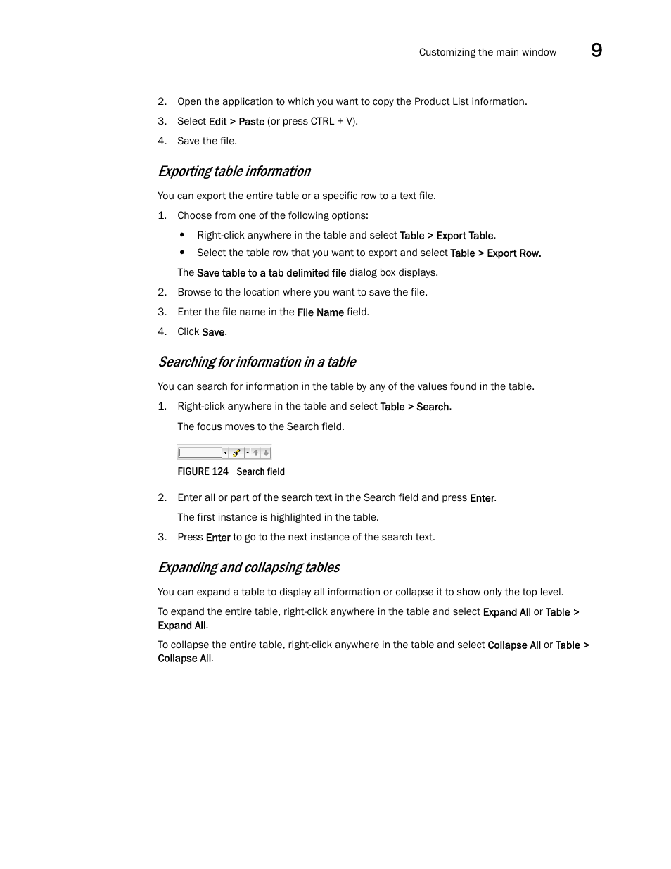 Exporting table information, Searching for information in a table, Expanding and collapsing tables | Brocade Network Advisor IP User Manual v12.1.0 User Manual | Page 361 / 1770