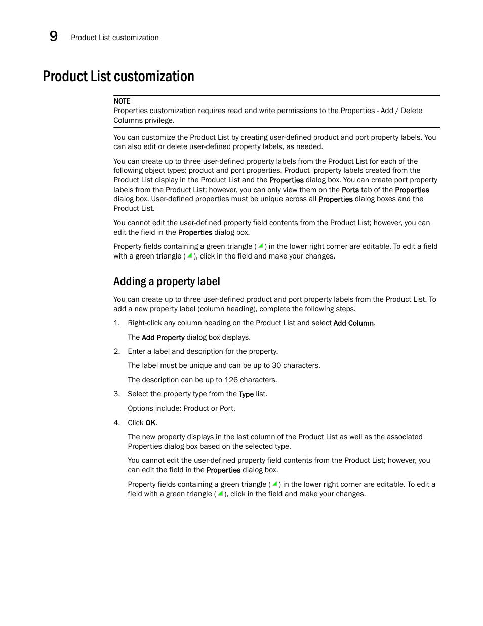 Product list customization, Adding a property label, Product list | Customization | Brocade Network Advisor IP User Manual v12.1.0 User Manual | Page 362 / 1770