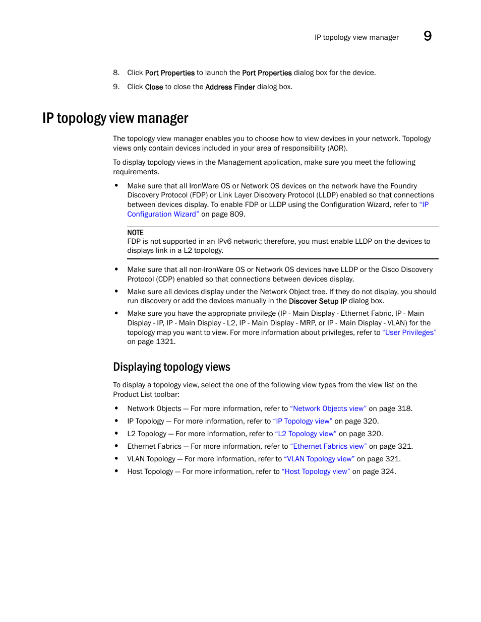 Ip topology view manager, Displaying topology views | Brocade Network Advisor IP User Manual v12.1.0 User Manual | Page 371 / 1770