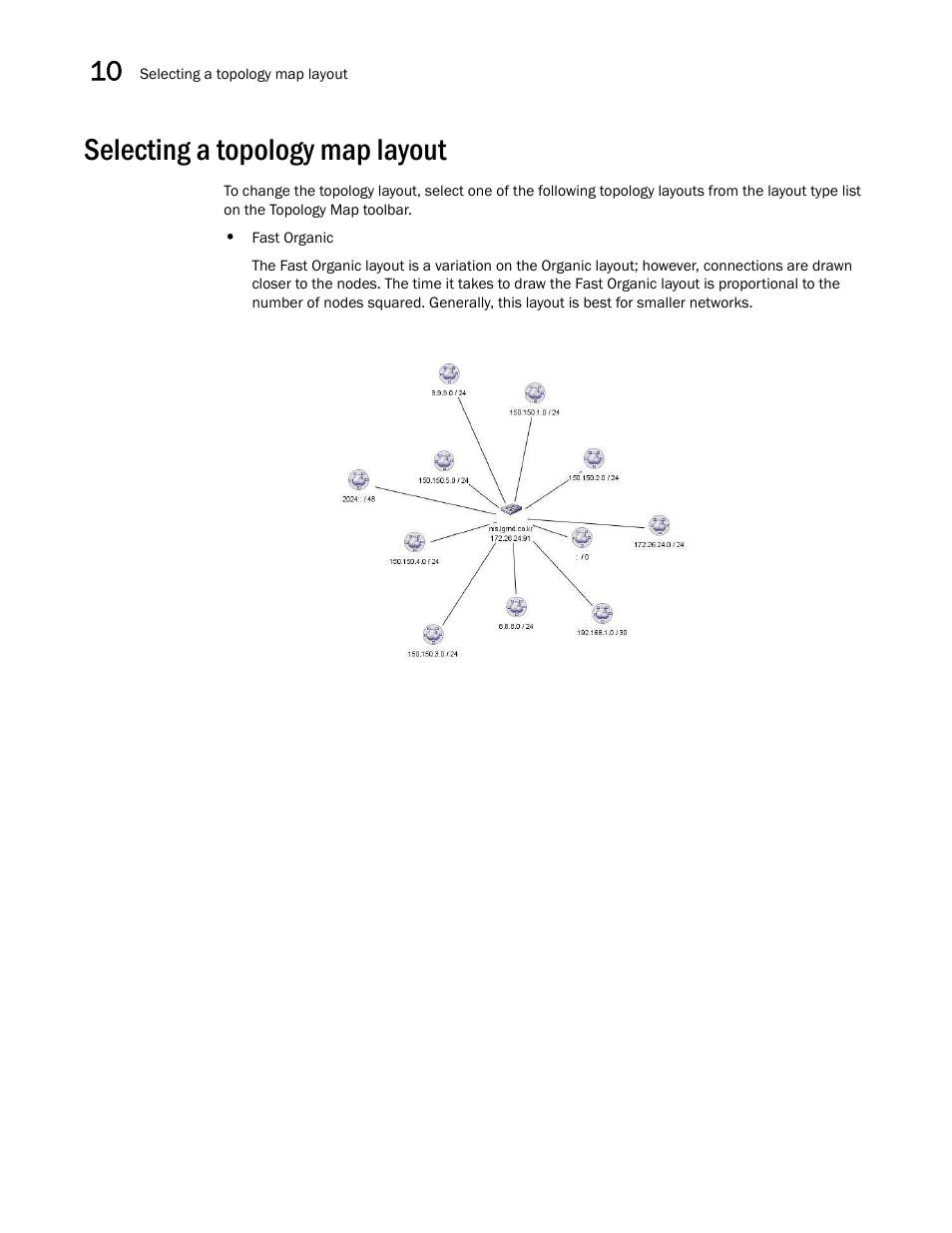 Selecting a topology map layout | Brocade Network Advisor IP User Manual v12.1.0 User Manual | Page 402 / 1770