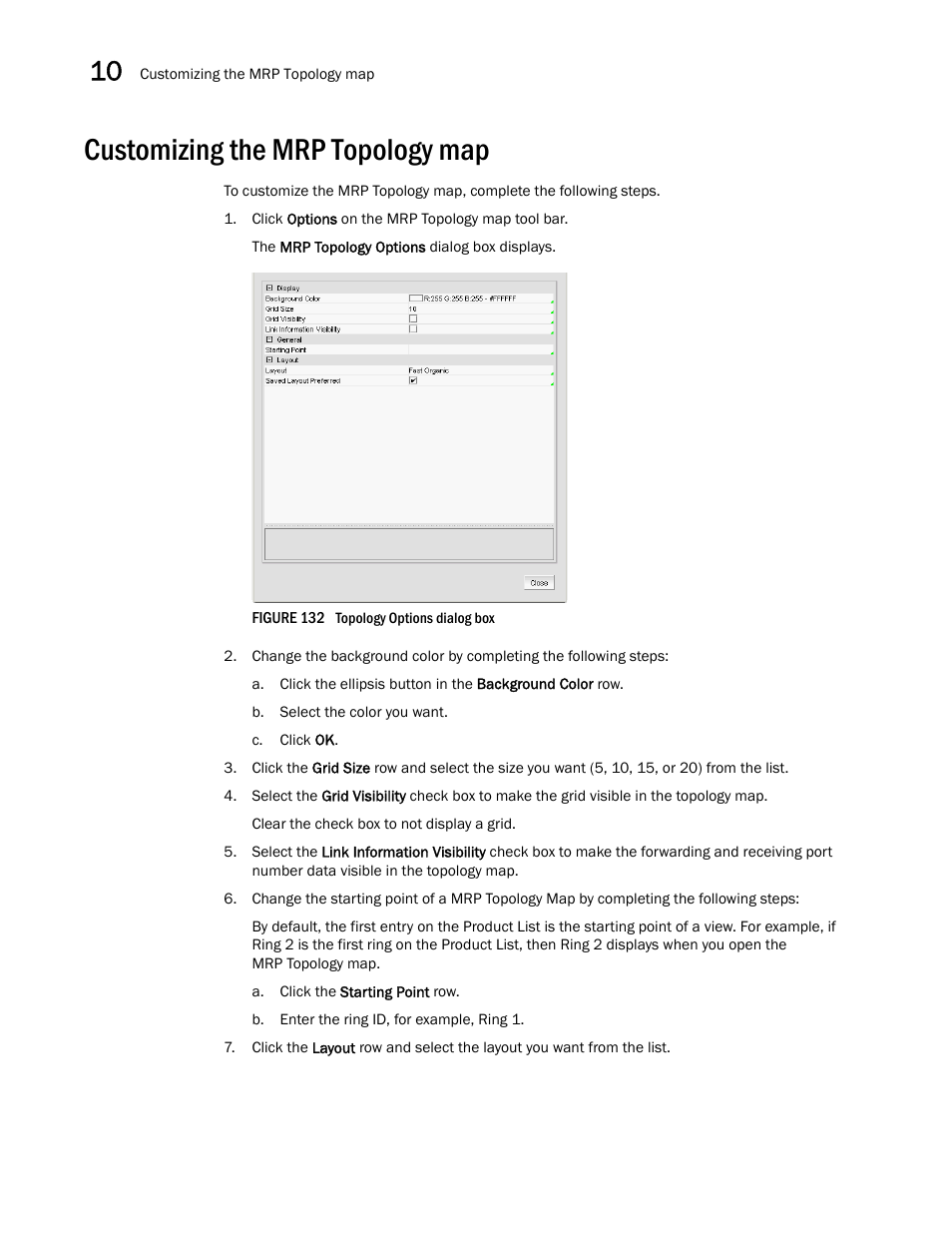 Customizing the mrp topology map, Customizing the mrp topology | Brocade Network Advisor IP User Manual v12.1.0 User Manual | Page 406 / 1770