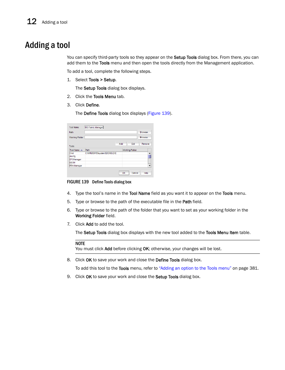 Adding a tool | Brocade Network Advisor IP User Manual v12.1.0 User Manual | Page 434 / 1770