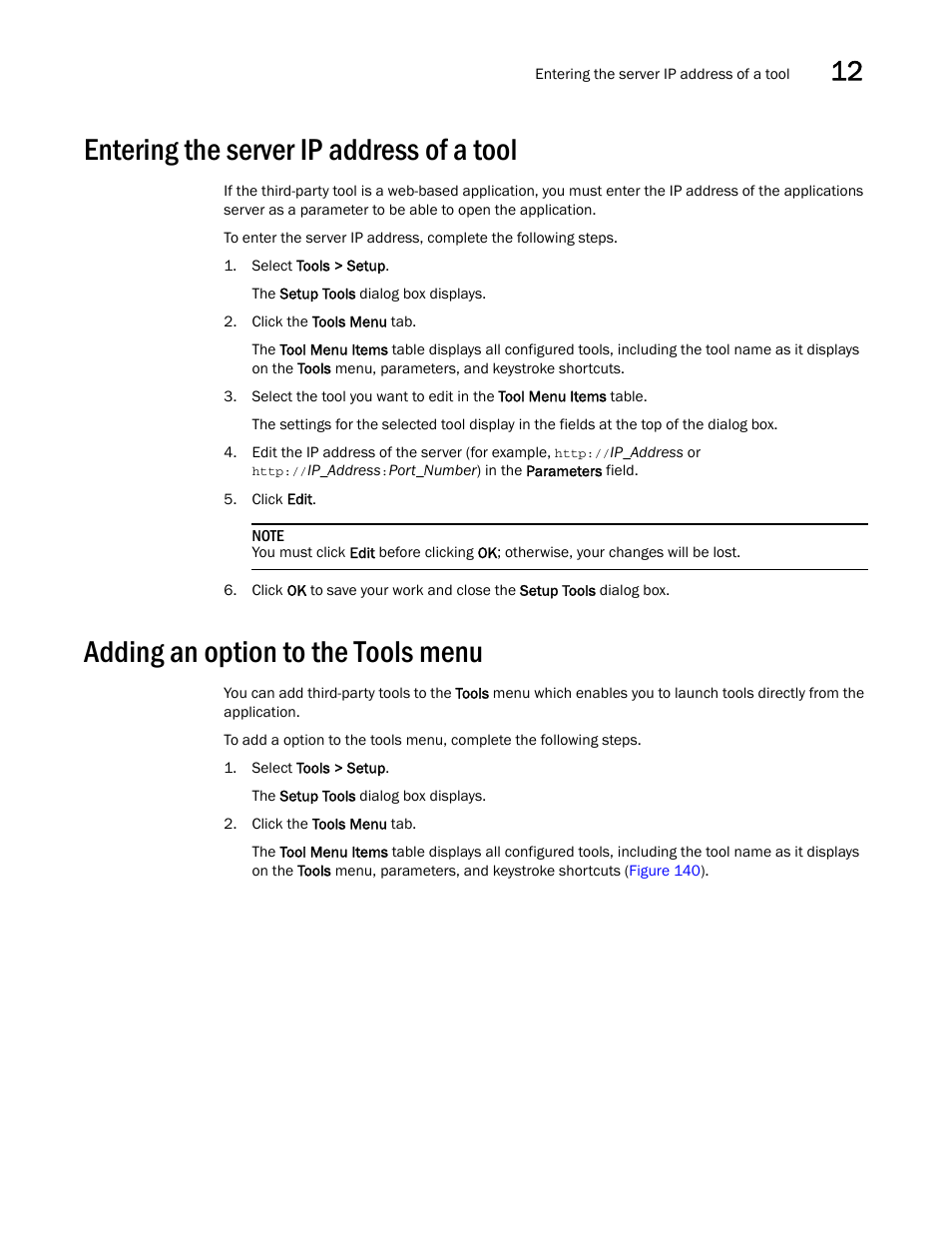 Entering the server ip address of a tool, Adding an option to the tools menu | Brocade Network Advisor IP User Manual v12.1.0 User Manual | Page 435 / 1770