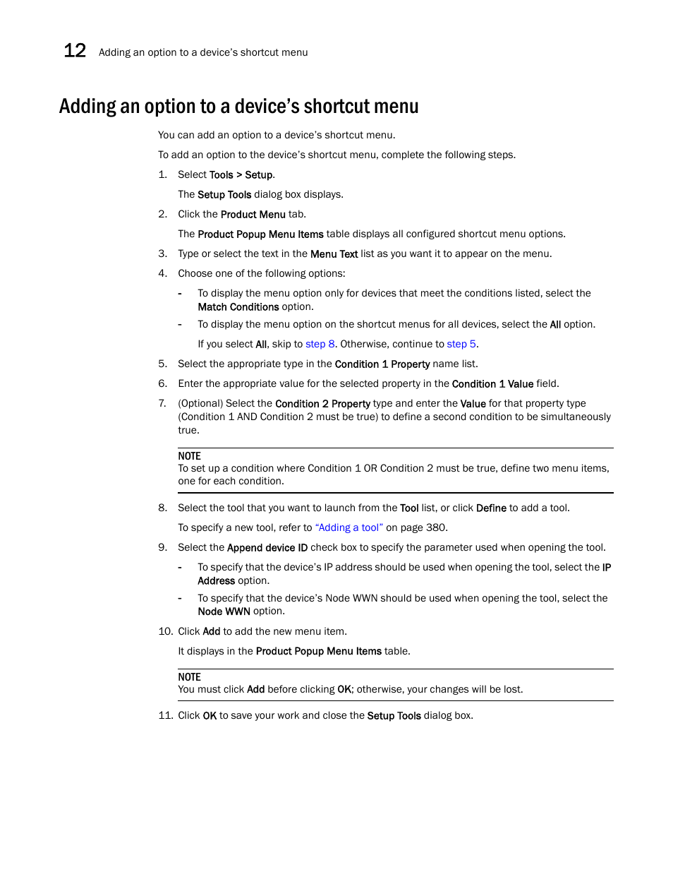 Adding an option to a device’s shortcut menu | Brocade Network Advisor IP User Manual v12.1.0 User Manual | Page 438 / 1770