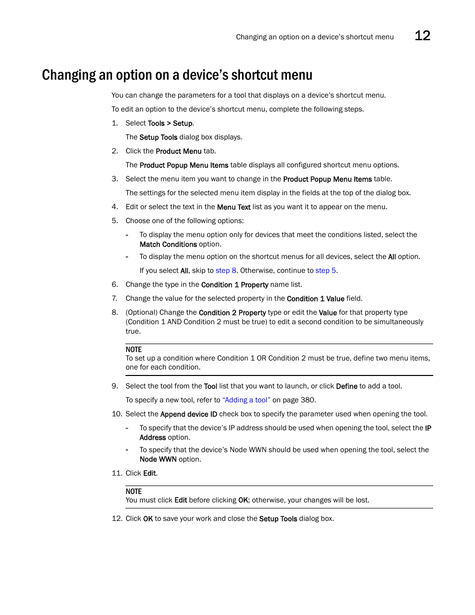 Changing an option on a device’s shortcut menu | Brocade Network Advisor IP User Manual v12.1.0 User Manual | Page 439 / 1770