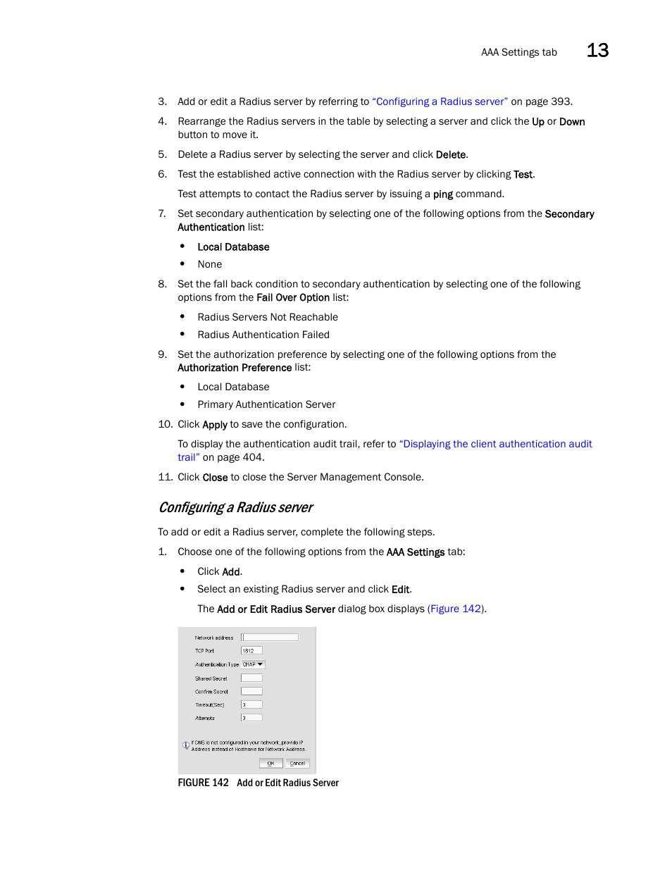 Configuring a radius server | Brocade Network Advisor IP User Manual v12.1.0 User Manual | Page 447 / 1770