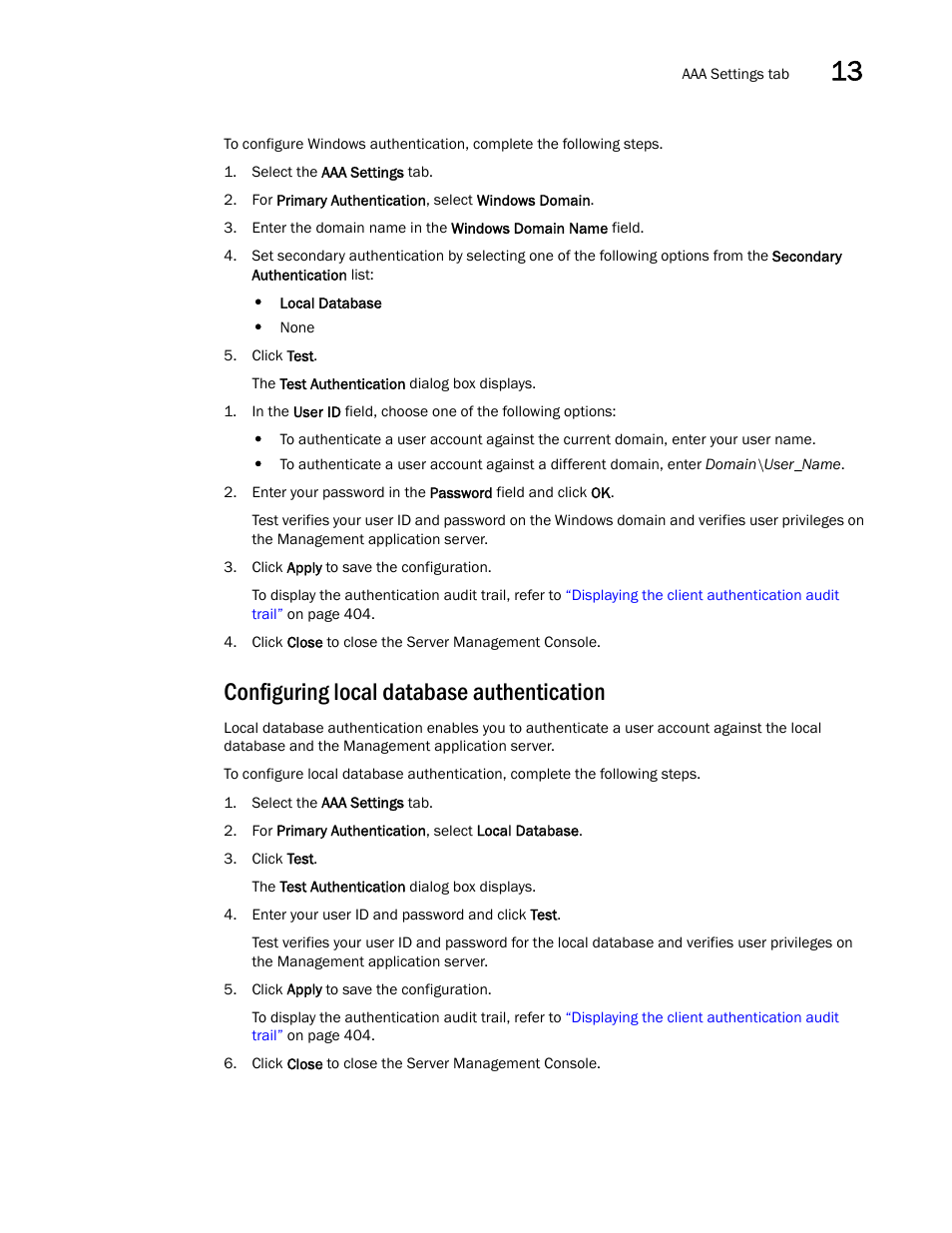 Configuring local database authentication | Brocade Network Advisor IP User Manual v12.1.0 User Manual | Page 457 / 1770