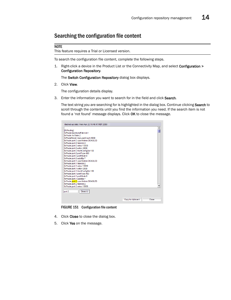 Searching the configuration file content | Brocade Network Advisor IP User Manual v12.1.0 User Manual | Page 469 / 1770