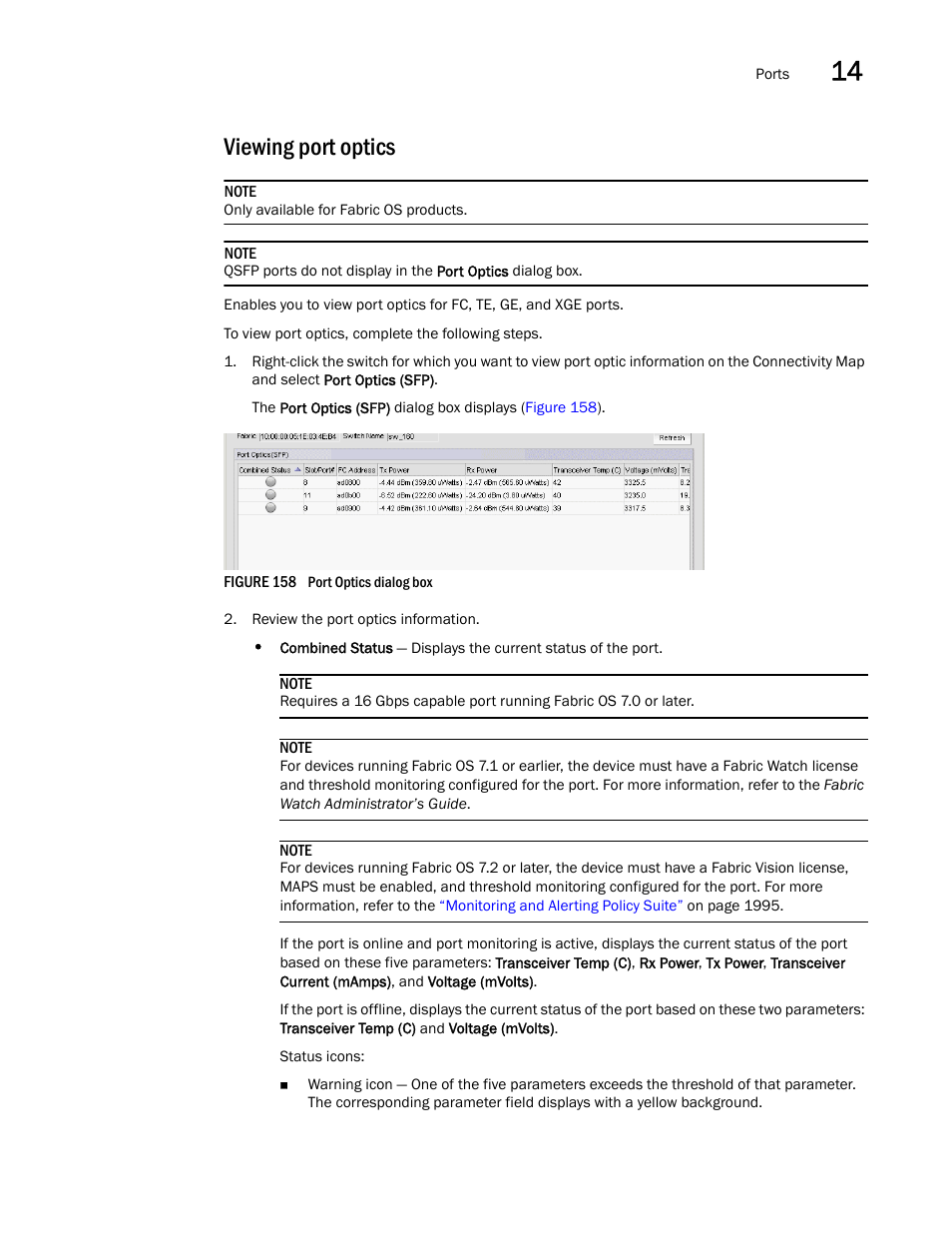 Viewing port optics | Brocade Network Advisor IP User Manual v12.1.0 User Manual | Page 495 / 1770