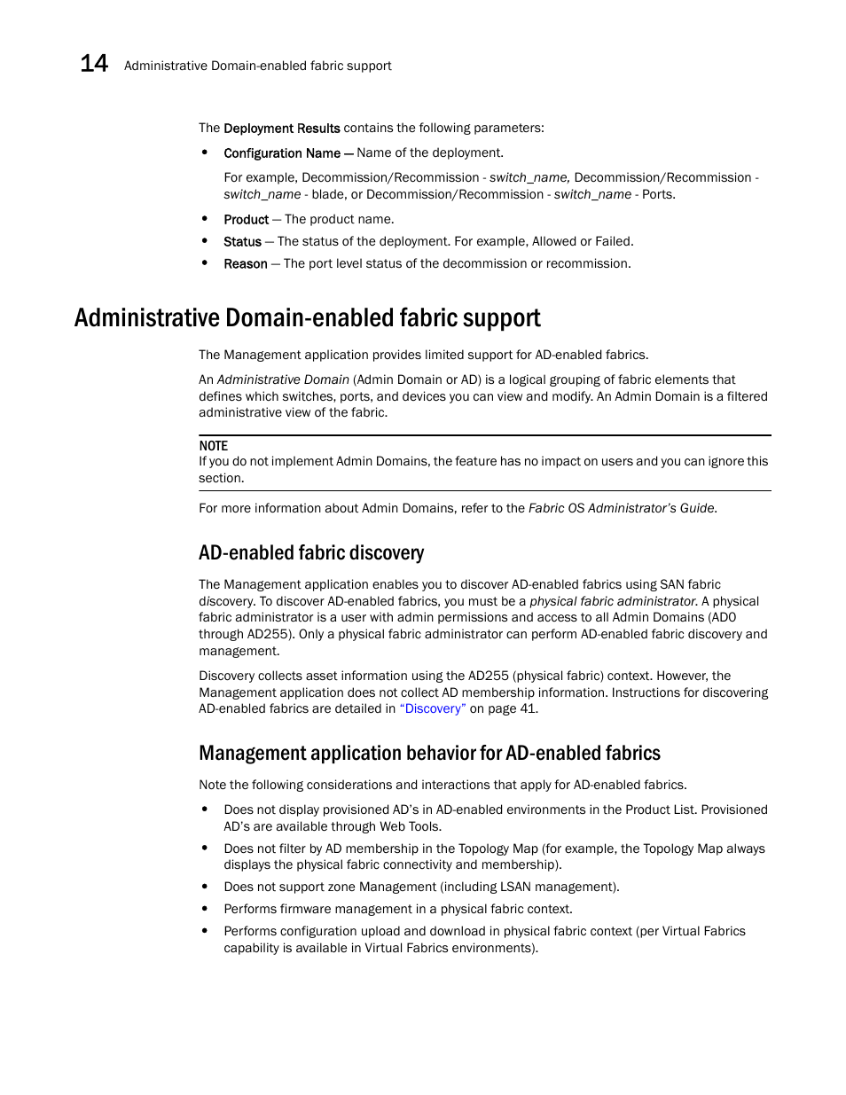 Administrative domain-enabled fabric support, Ad-enabled fabric discovery | Brocade Network Advisor IP User Manual v12.1.0 User Manual | Page 508 / 1770