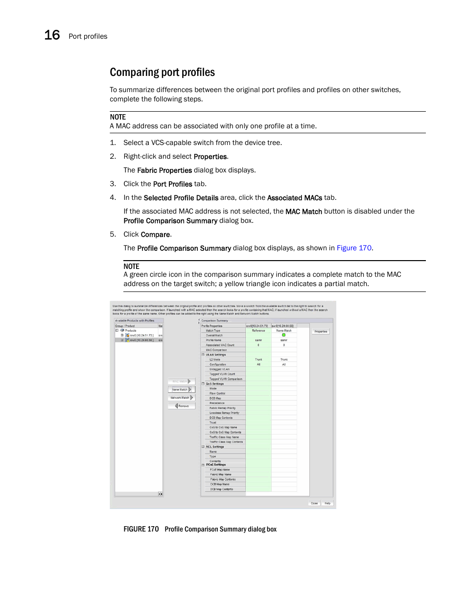 Comparing port profiles | Brocade Network Advisor IP User Manual v12.1.0 User Manual | Page 538 / 1770