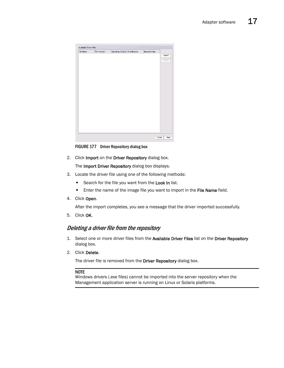 Figure 177, Deleting a driver file from the repository | Brocade Network Advisor IP User Manual v12.1.0 User Manual | Page 559 / 1770