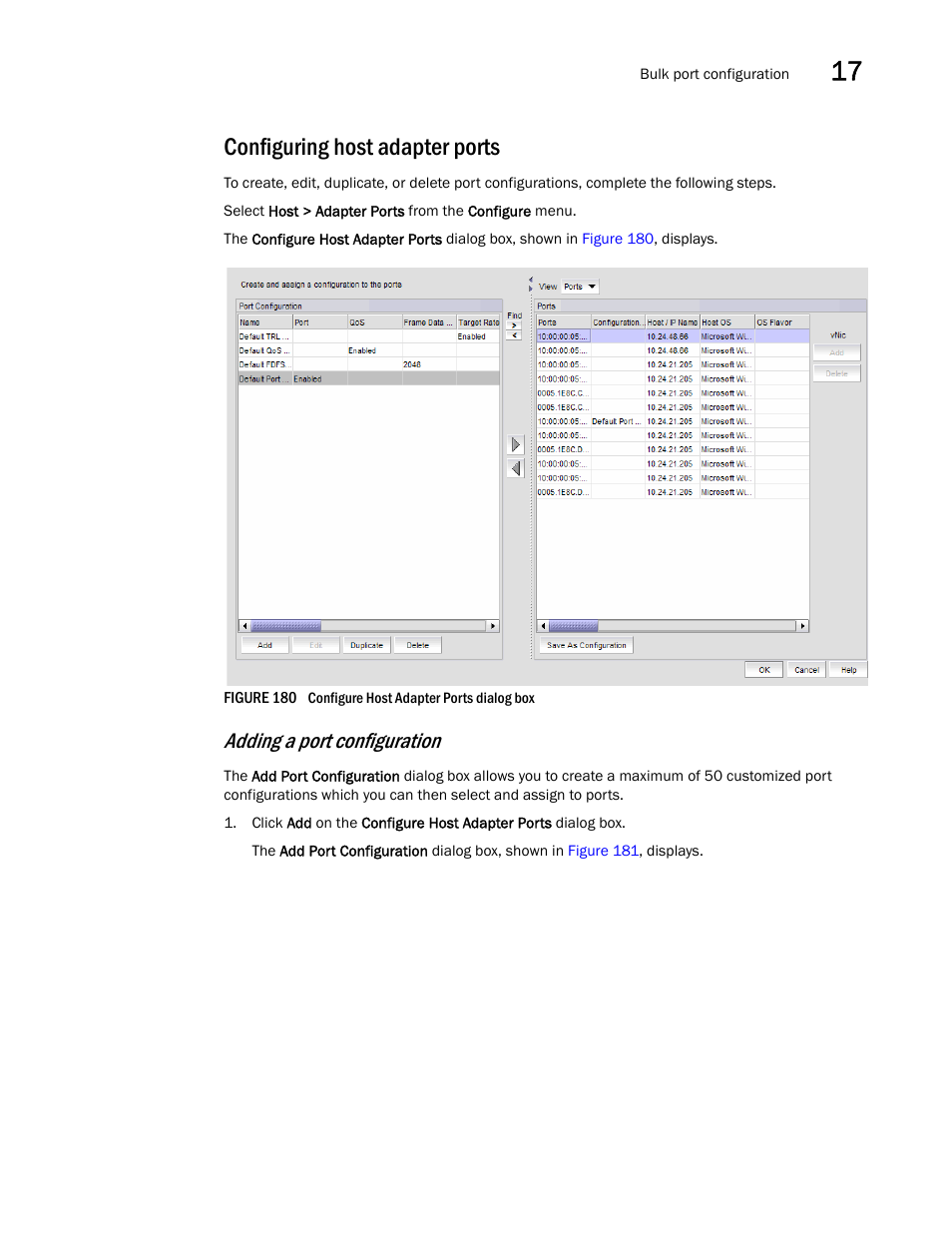 Configuring host adapter ports, Adding a port configuration | Brocade Network Advisor IP User Manual v12.1.0 User Manual | Page 563 / 1770