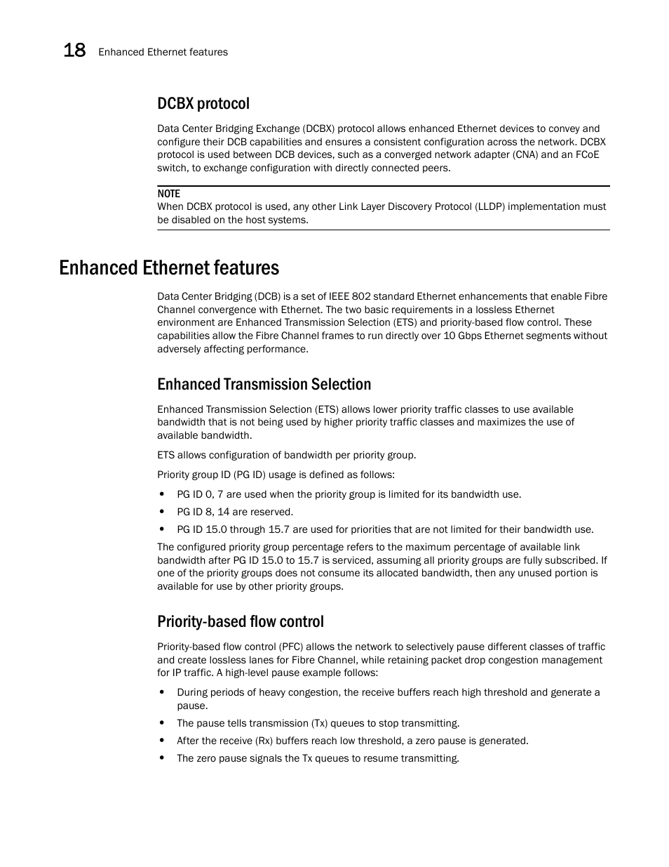 Dcbx protocol, Enhanced ethernet features, Enhanced transmission selection | Priority-based flow control | Brocade Network Advisor IP User Manual v12.1.0 User Manual | Page 582 / 1770