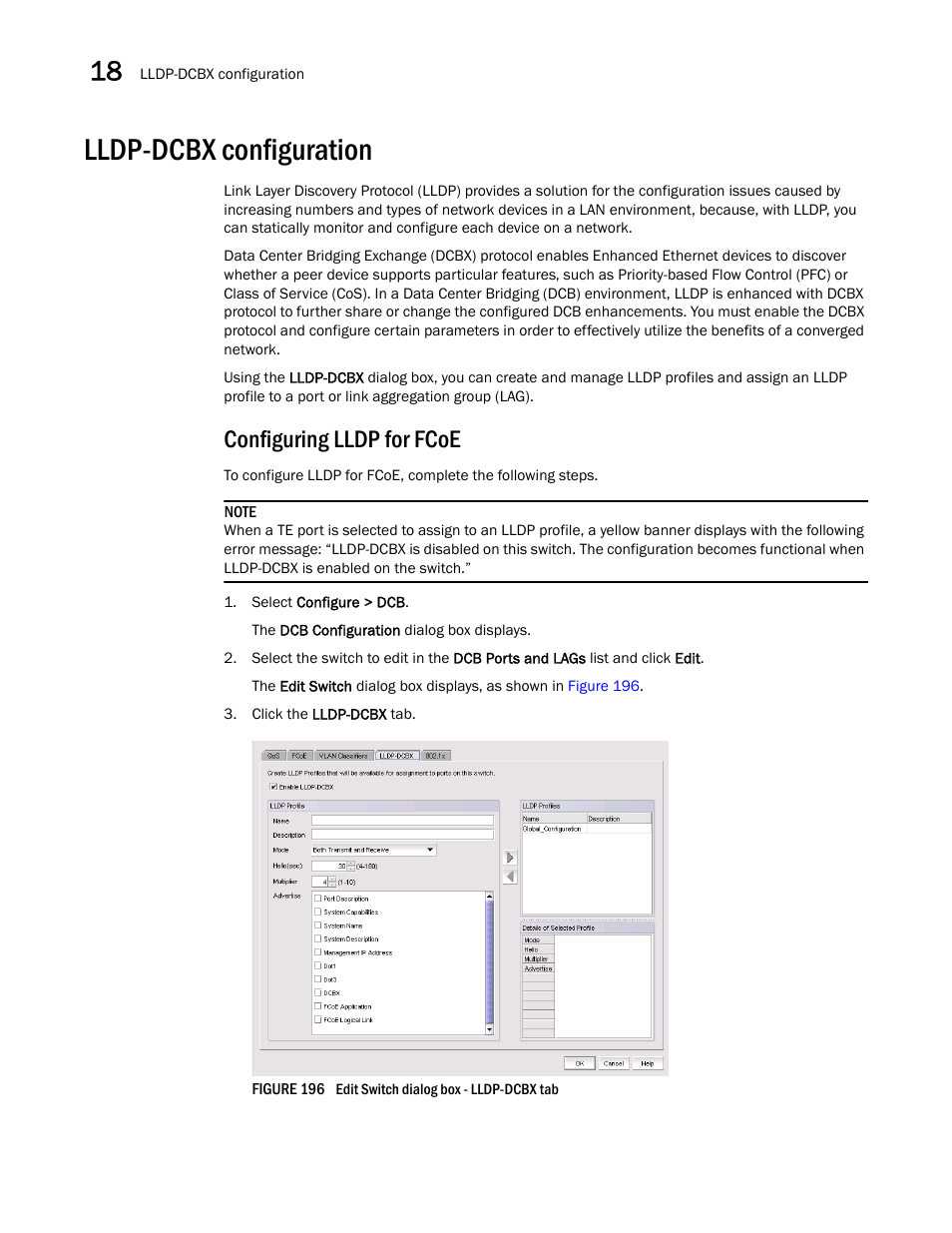 Lldp-dcbx configuration, Configuring lldp for fcoe | Brocade Network Advisor IP User Manual v12.1.0 User Manual | Page 614 / 1770