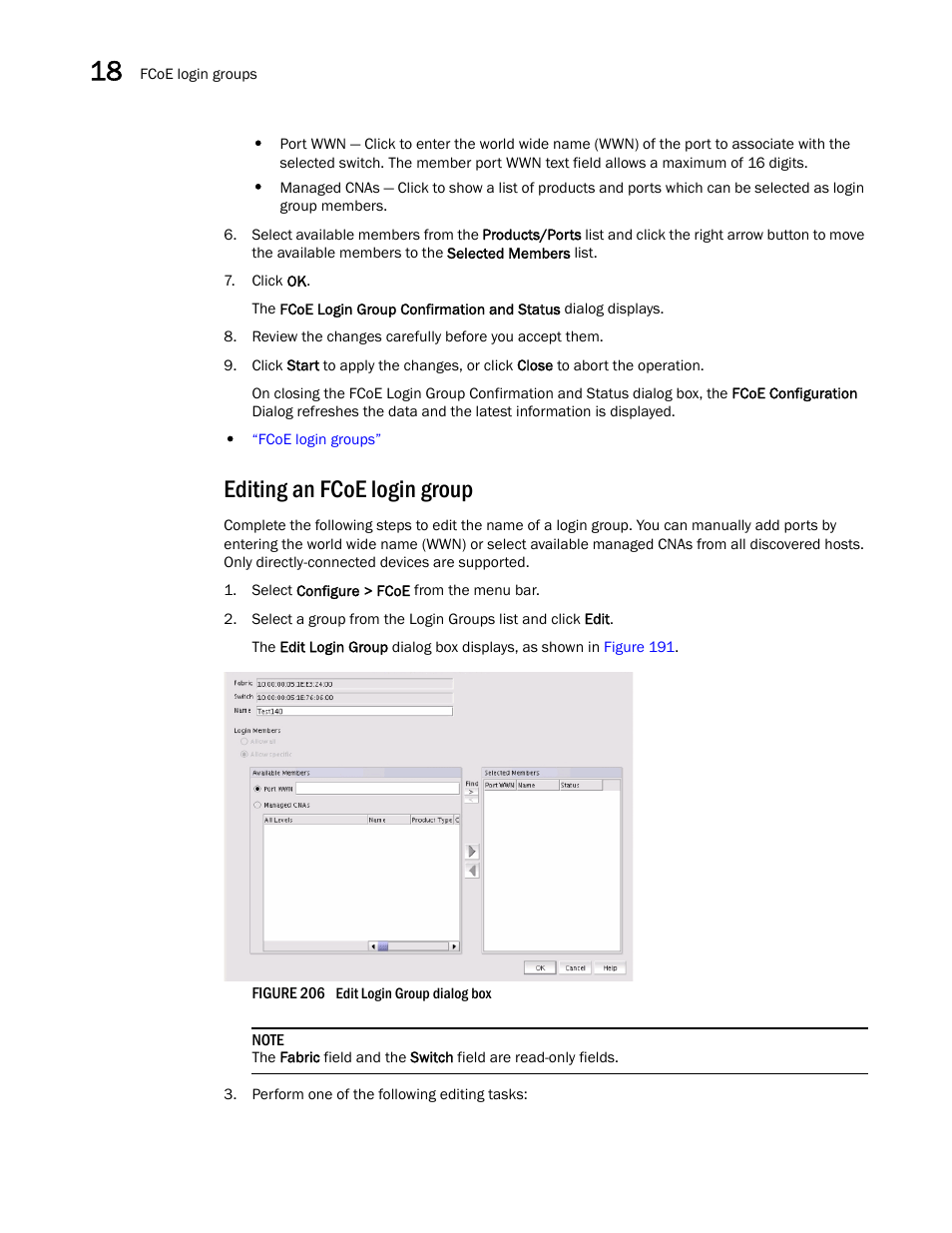 Editing an fcoe login group, Rs. see | Brocade Network Advisor IP User Manual v12.1.0 User Manual | Page 642 / 1770